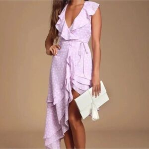 Lulus Lavender Floral Ruffle Wrap Maxi Dress Size Small